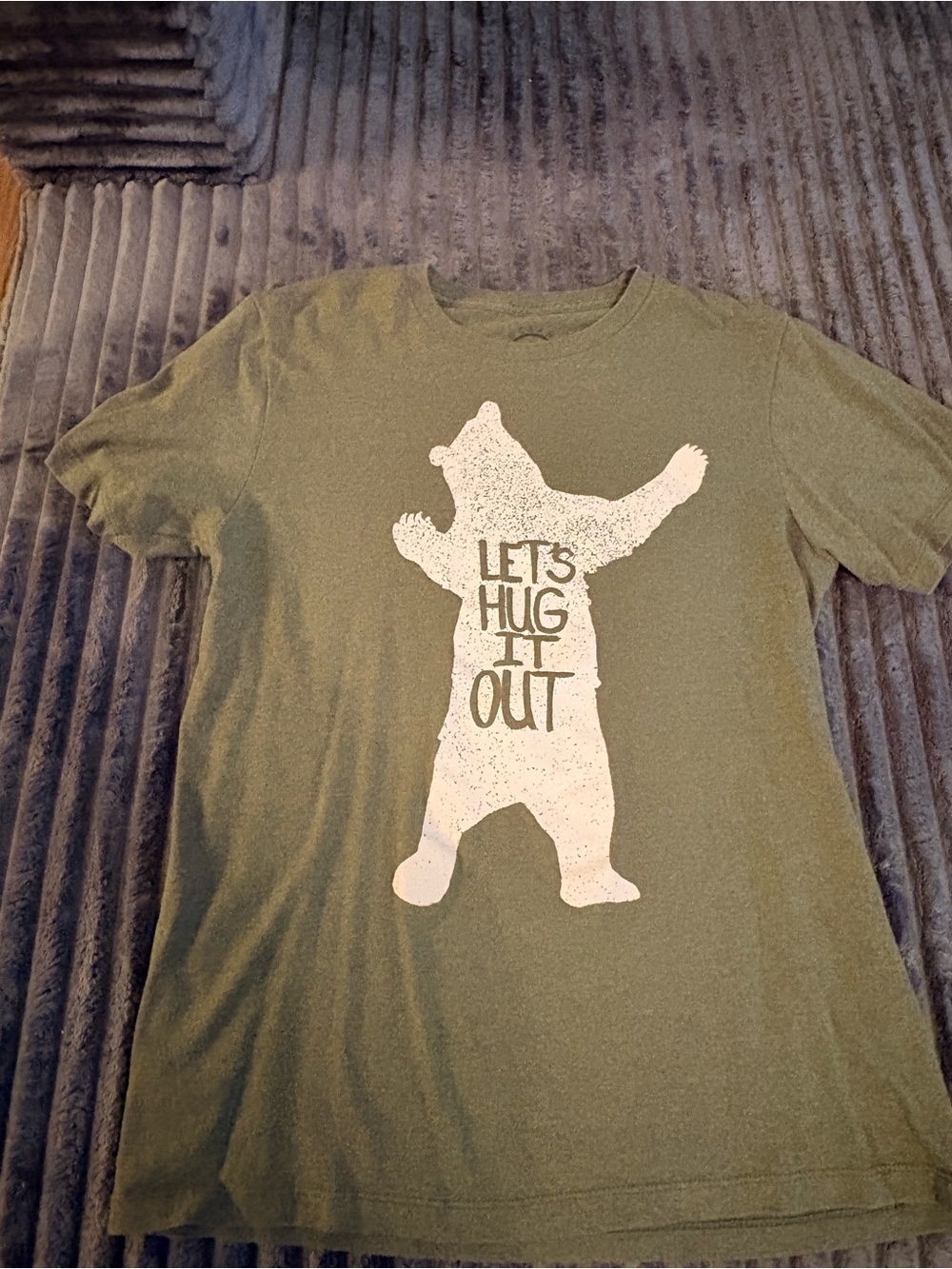 Lets Hug It Out Olive Green Bear T-Shirt